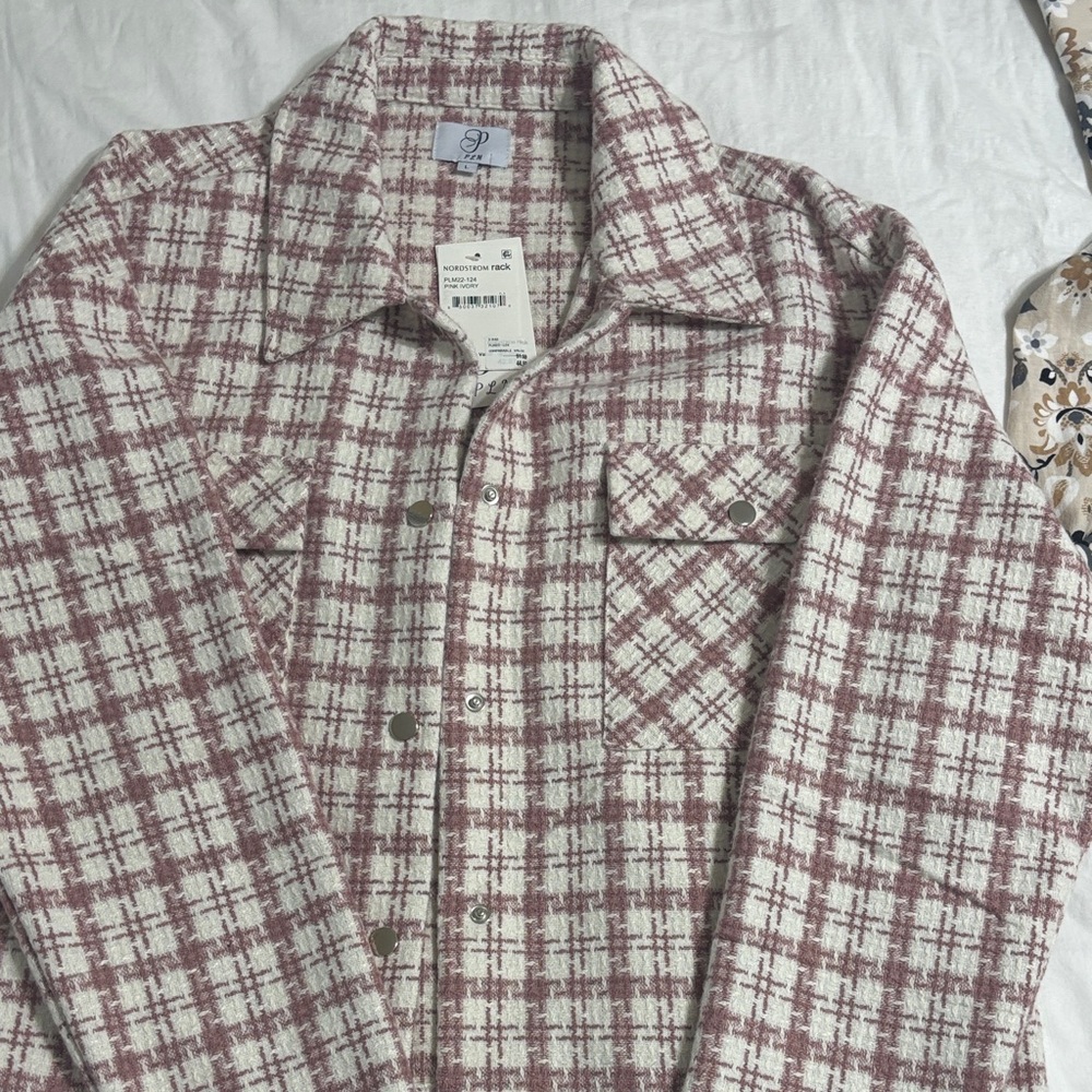 NWT  rose/cream plaid jacket, size L